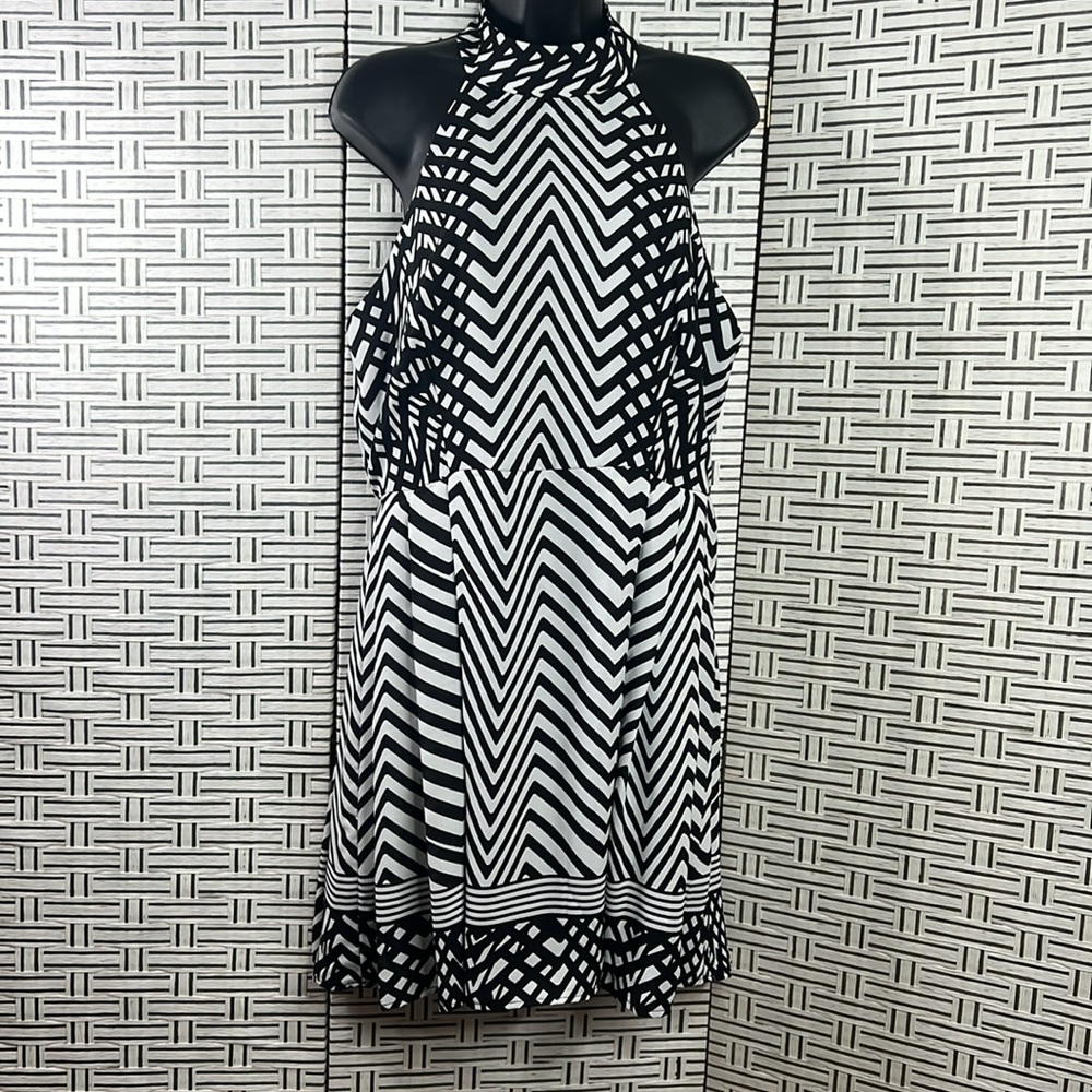Bison Bisou black and white geometric halter style dress